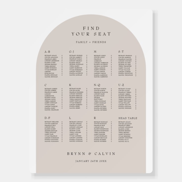 Arch Seating Chart Wedding Reception Table Sign Zazzle