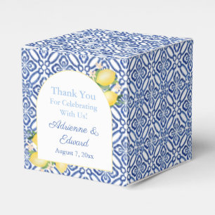 Arch Shape Amalfi Lemons Blue White Tiles Wedding Favor Boxes