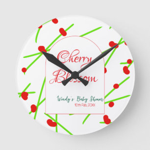 Arch shape cherry blossom red green baby shower na round clock