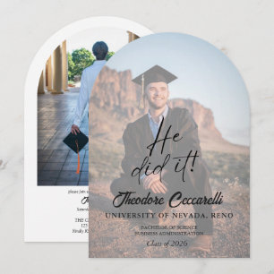 Arch Shape HE/SHE DID IT Graduation Announcemen Invitation