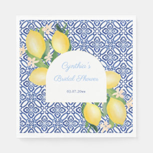 Arch Shape Italian Lemons Blue Tiles Bridal Shower Napkins