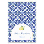 Arch Shape Lemon Blue Tiles Wedding Place Card