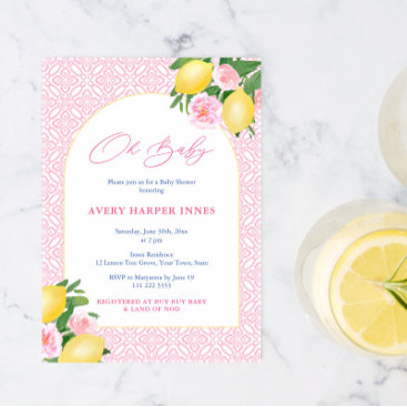 Arch Shape Lemons Baby Girl Shower Invitation