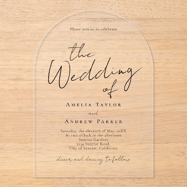 Arch Shaped Elegant Wedding Acrylic Invitation (Front)