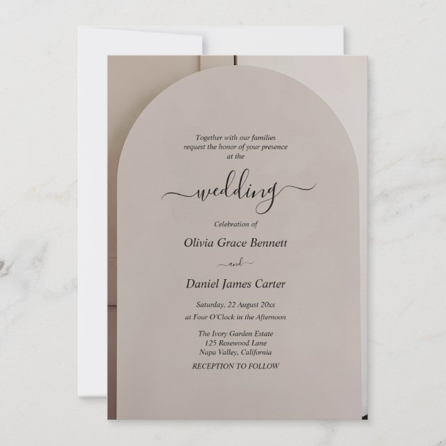 Arch Shaped Neutral Luxe Wedding Invitation (Front)