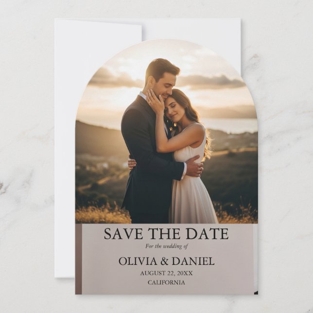 Arch Shaped Neutral Luxe Wedding  Save The Date (Front)