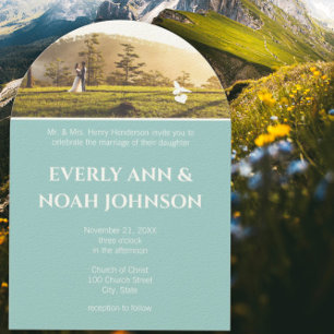 Arch Silver Blue Flowers and Bees Wedding Invitation