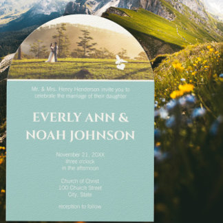 Arch Silver Blue Flowers and Bees Wedding Invitation