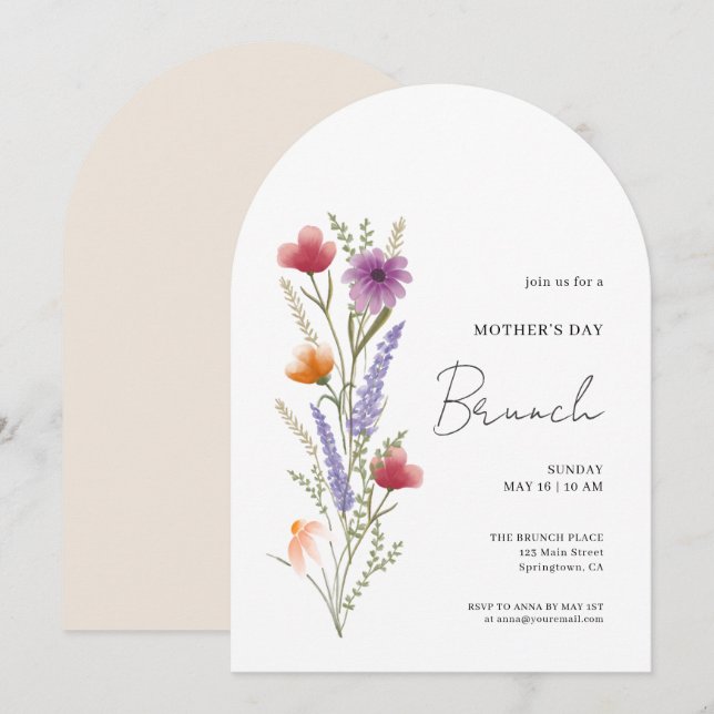 Arch Simple Floral Mothers Day Brunch Invitation (Front/Back)