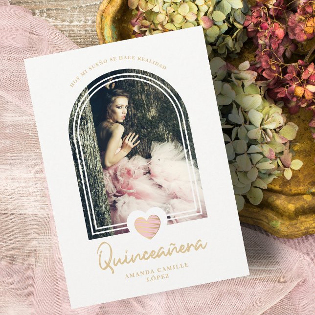 Arch Spanish Modern Pink Heart Photo Quinceañera  (Creator Uploaded)