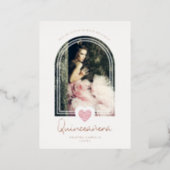 Arch Spanish Modern Pink Heart Photo Quinceañera  Foil Invitation (Standing Front)