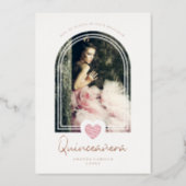 Arch Spanish Modern Pink Heart Photo Quinceañera  Foil Invitation (Front)