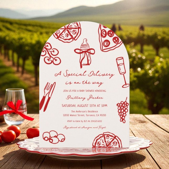 Arch Special Delivery On The Way Pizza Baby Shower Invitation (Creator Uploaded)