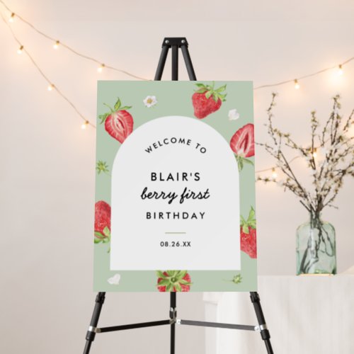 Arch Strawberry 1st Birthday Party Welcome  Foam Board