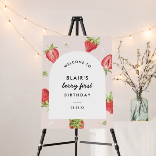 Arch Strawberry First Birthday Party Welcome Foam Board
