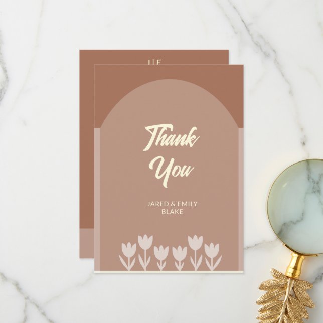 Arch Style Wedding Flat Thank You Card (Front/Back In Situ)