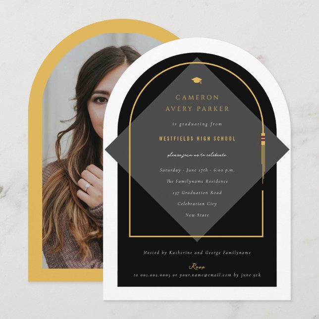 Arch Tassels Minimalist Frame Photo Graduate Party Invitation (Front/Back)