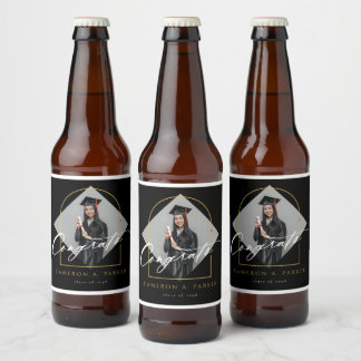 Arch Tassels Minimalist Frame Photo Graduation Beer Bottle Label