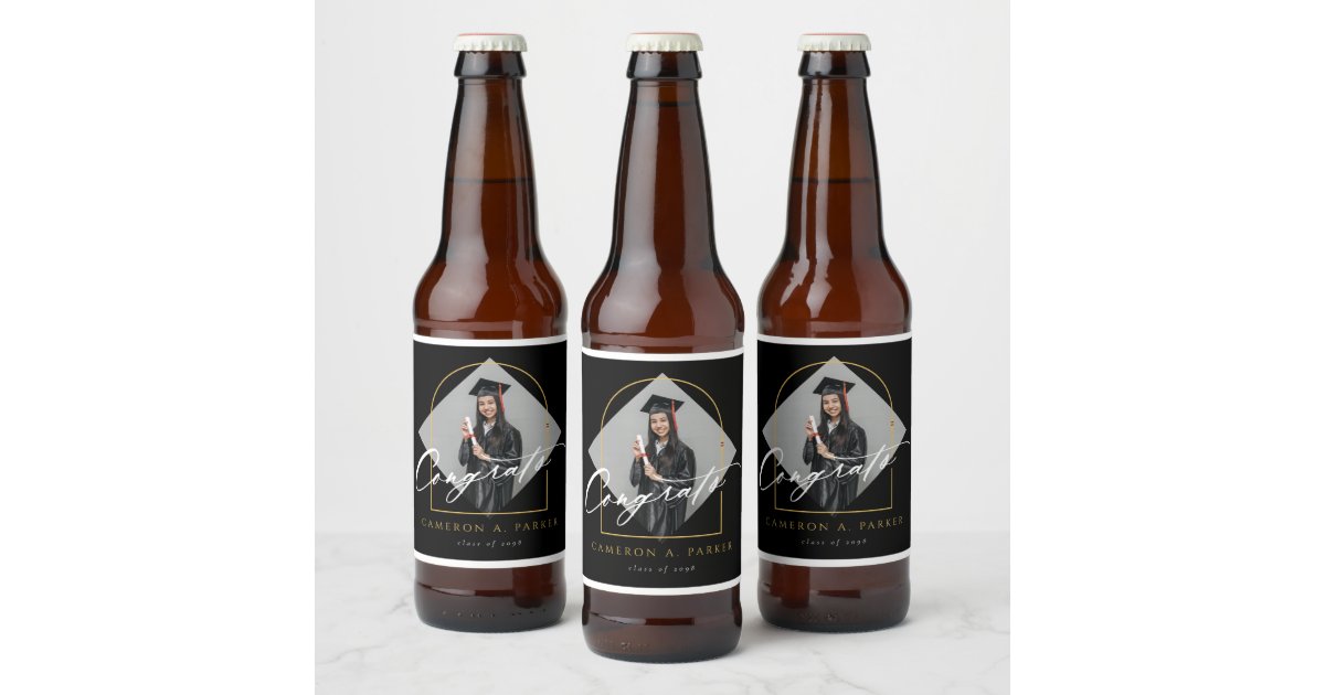 Arch Tassels Minimalist Frame Photo Graduation Beer Bottle Label | Zazzle