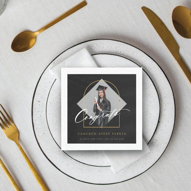 Arch Tassels Minimalist Frame Photo Graduation Napkins (Arch Tassels Minimalist Frame Photo Graduation Paper Napkins by fatfatin @ color_therapy)