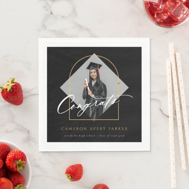 Arch Tassels Minimalist Frame Photo Graduation Napkins (Insitu)