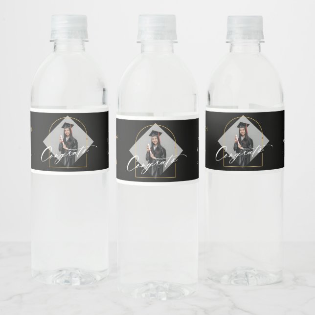 Arch Tassels Minimalist Frame Photo Graduation Water Bottle Label (Bottles)