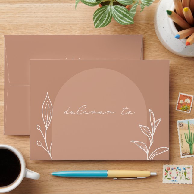 Arch Terracotta Line Art Wedding Envelope (Desk)