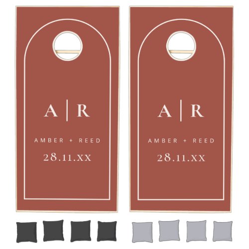 Arch Terracotta Monogram Wedding   Cornhole Set