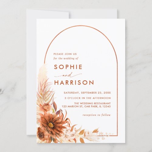 Arch Terracotta Pampas Grass All In One Wedding Invitation