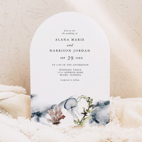 Arch Tropical Ocean Coral Jelly Fish Beach Wedding Invitation