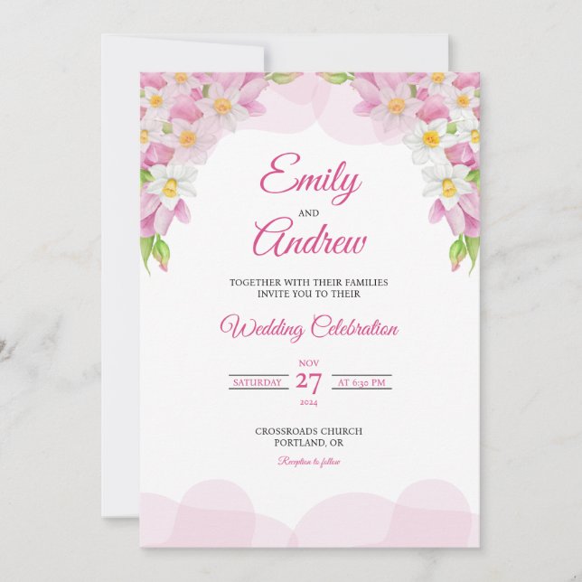 Arch Tulip Frame Elegant Floral Watercolor Wedding Invitation (Front)