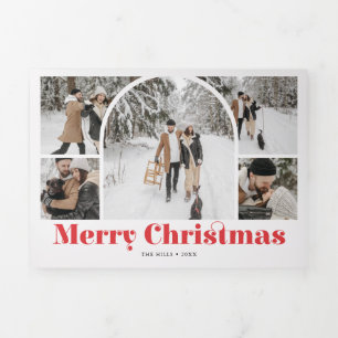 Arch Vintage Merry Christmas Ivory Photo Tri-Fold Holiday Card