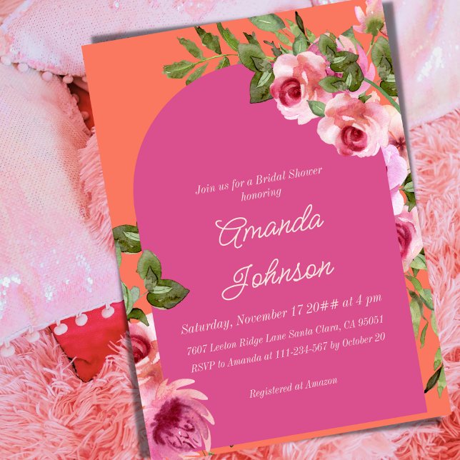 Arch Virbant Pink and Orange Floral Bridal Shower Invitation (Creator Uploaded)