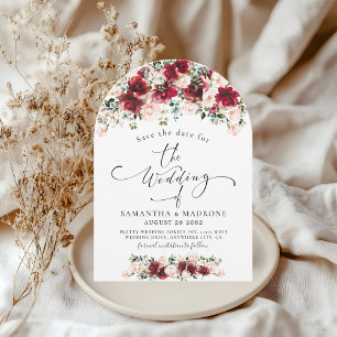 Arch Watercolor Burgundy Blush Roses Wedding  Save The Date