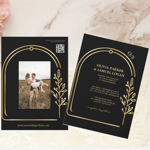 Arch wedding  QR Code   Monogram Floral wedding Invitation