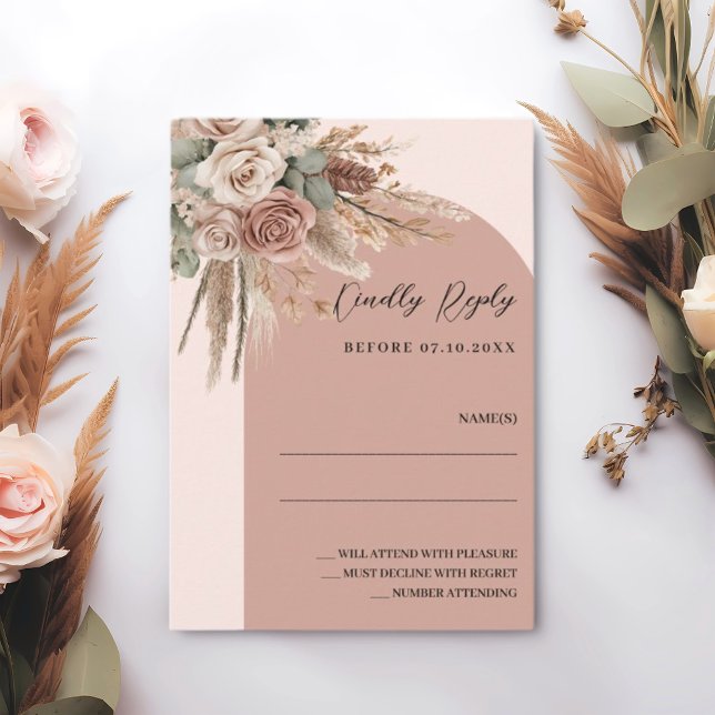 Arch wedding response RSVP beige taupe Note Card (Creator Uploaded)