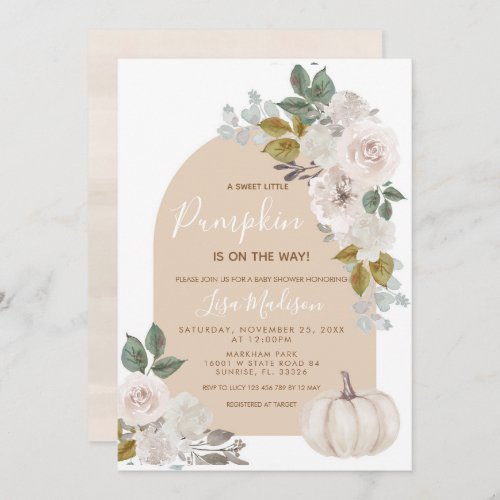 Arch White Boho Pumpkin Baby Shower Invitation