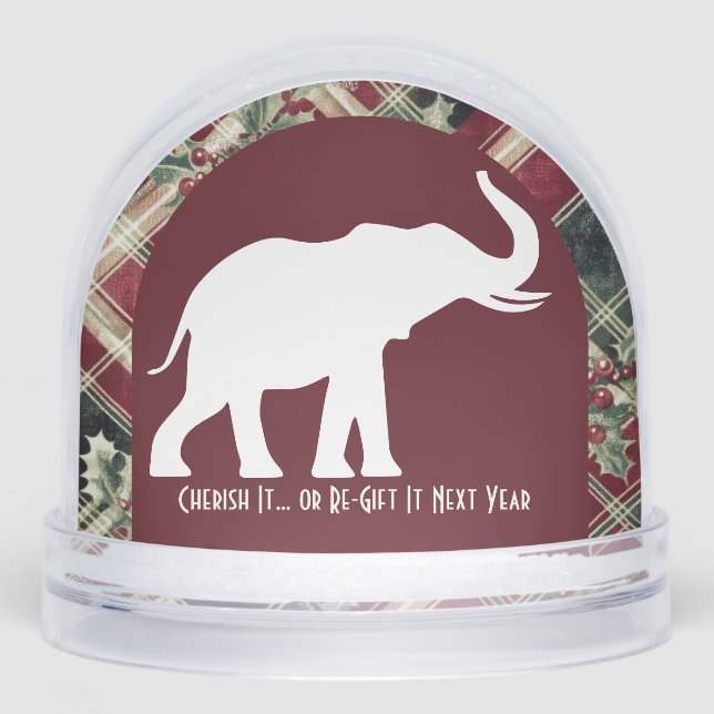 Arch White Elephant Christmas Plaid Gift Funny  Snow Globe (Front)