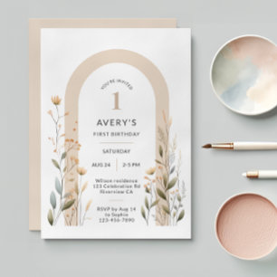 Arch Wildflower First Birthday Invitation