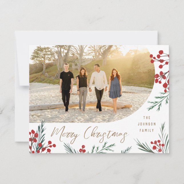 Arch Winter Botanicals Photo Christmas Holiday Card (Front)