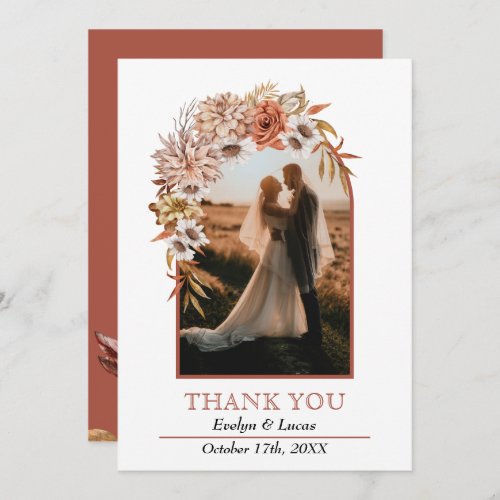 Arch with autumn flowers fall wedding photo  thank you card