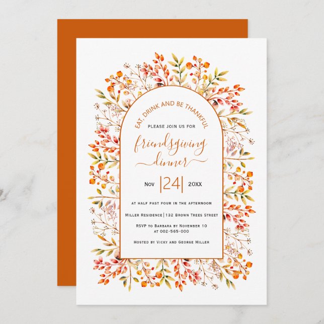 Arch with eaves and berries orange Friendsgiving Invitation (Front/Back)