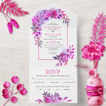 Arch With Magenta Pink Flowers And Leaves Wedding All In One Invitation at Zazzle