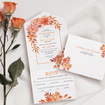Arch With Orange Flowers And Leaves Fall Wedding All In One Invitation by weddings_ at Zazzle