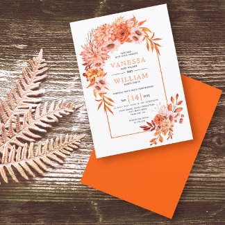 Arch with orange flowers floral fall wedding invitation