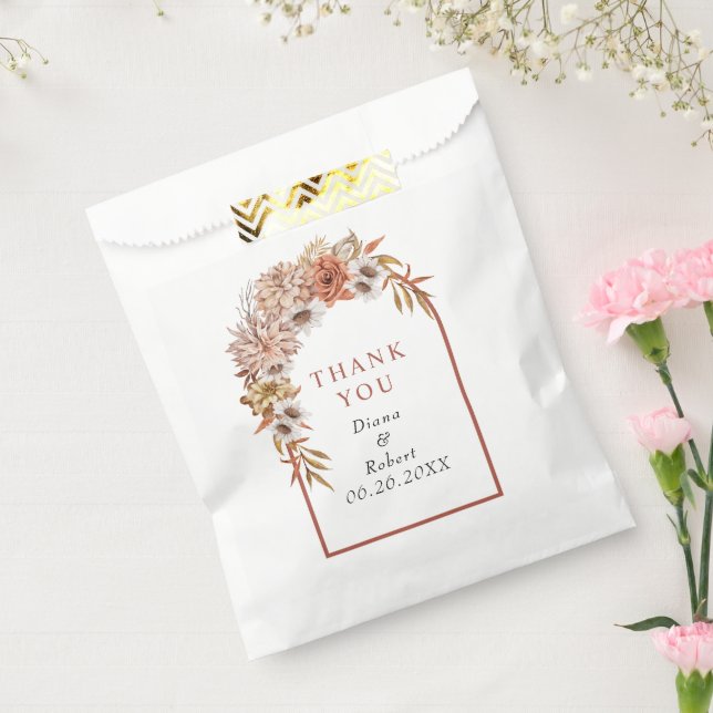 Arch with terracotta flowers and leaves wedding  favor bag (Sealed)