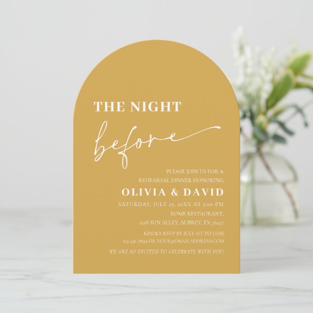 Arch Yellow  Night Before Rehearsal Dinner Invitation (Standing Front)