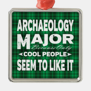Archaeology College Major Students Green Plaid Metal Ornament