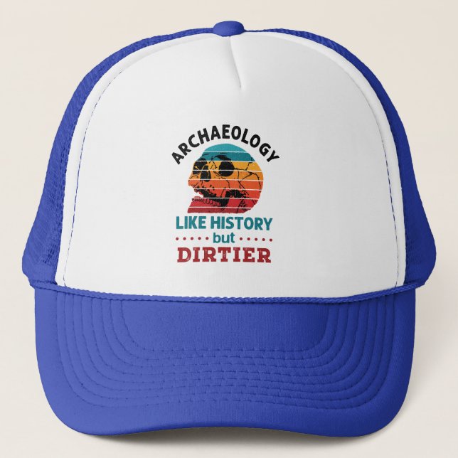 Archaeology Like History But Dirtier Retro Skull Trucker Hat (Front)