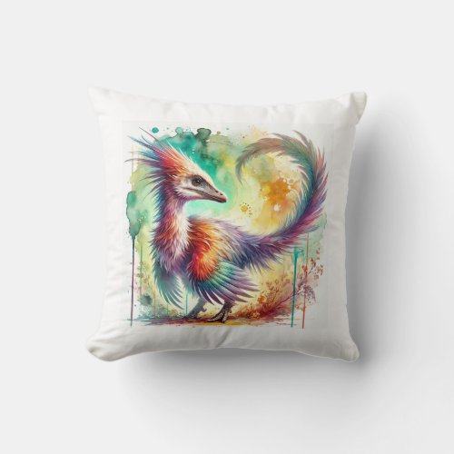 Archaeopteryx in Watercolor 070724AREF105 _ Waterc Throw Pillow